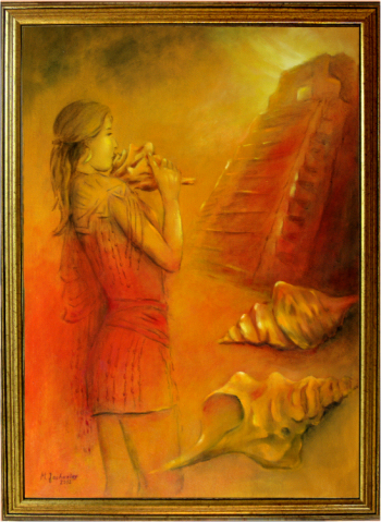 Maya-Feuerzeremonie und Pyramidenpower, Ölgemälde Maya-Feuerzeremonie und Pyramidenpower, Ölgemälde